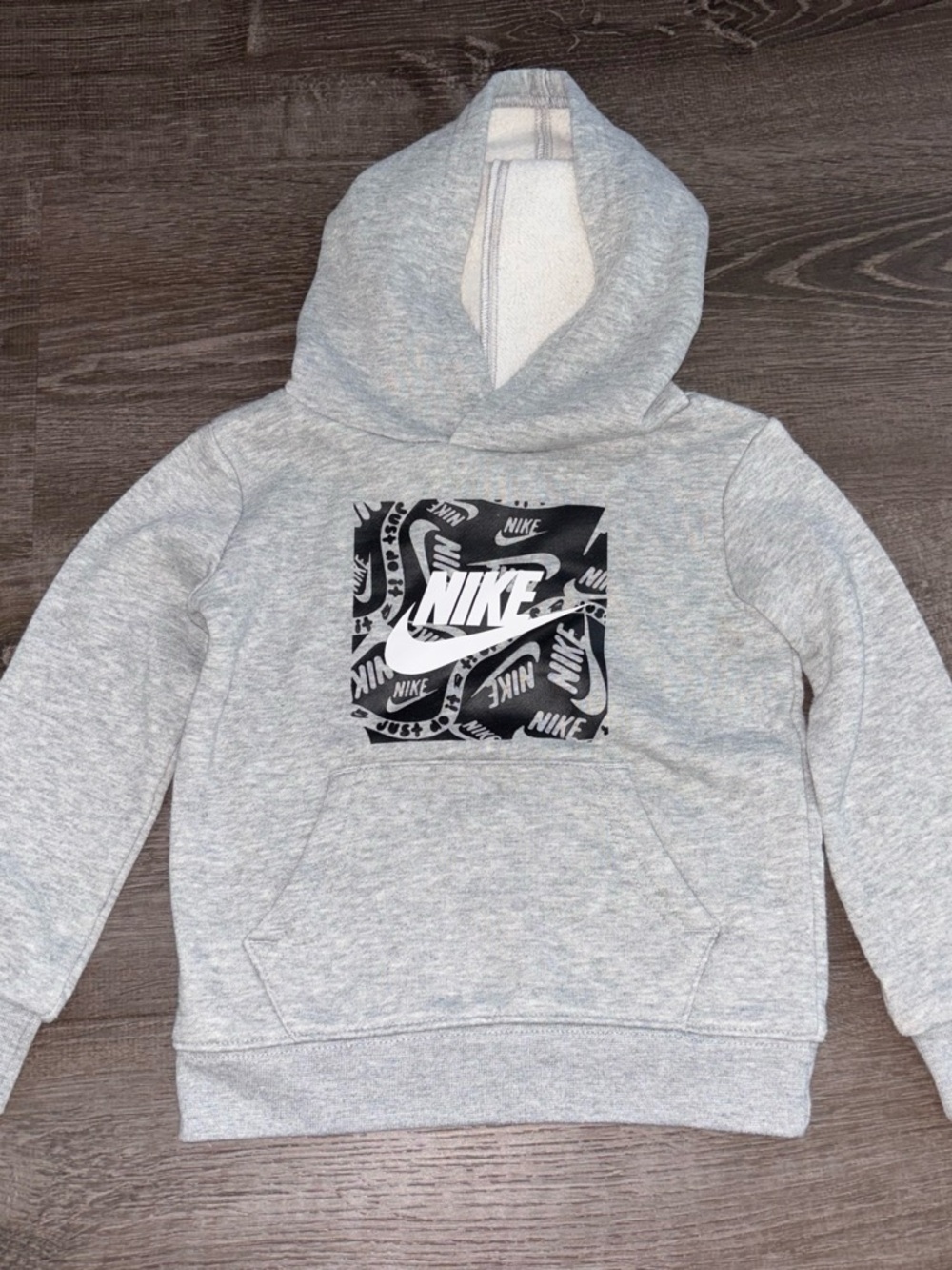 Nike Kids Gray Hoodie with Black Logo Square
